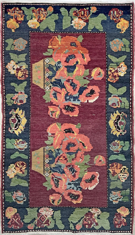 Pictoral floral caucasian rug wall hanging. Buy small handmade wool rug shop san francisco bay area berkeley. Buy rug online