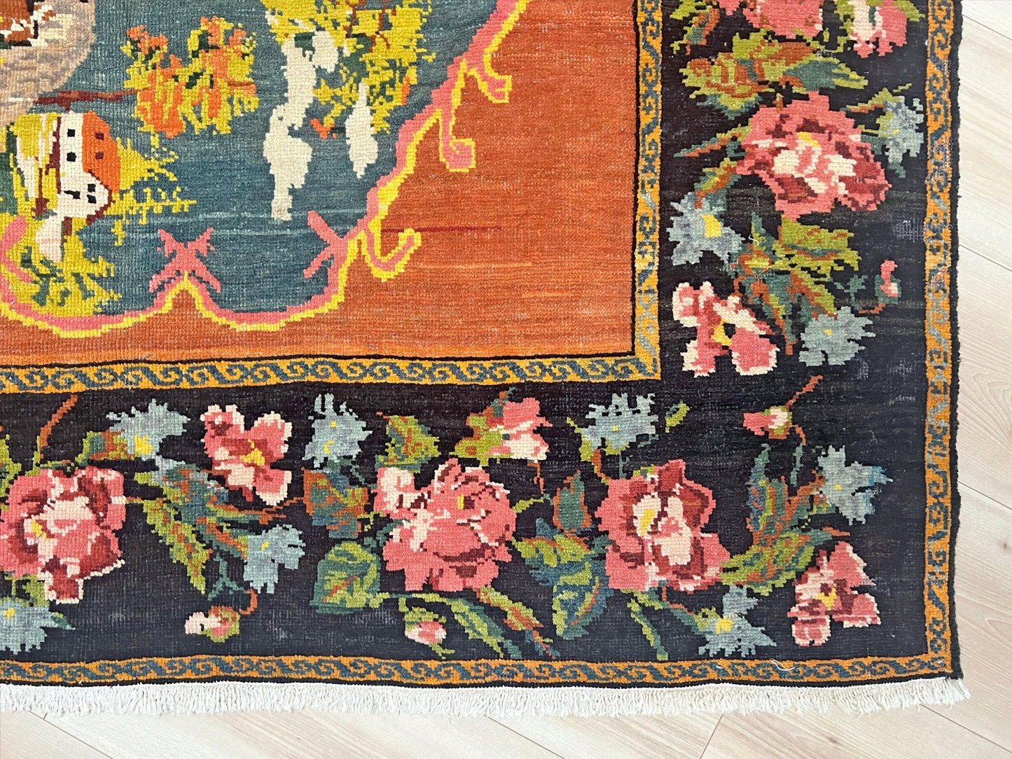 Pictoral floral caucasian rug wall hanging. Buy small handmade wool rug shop san francisco bay area berkeley. Buy rug online