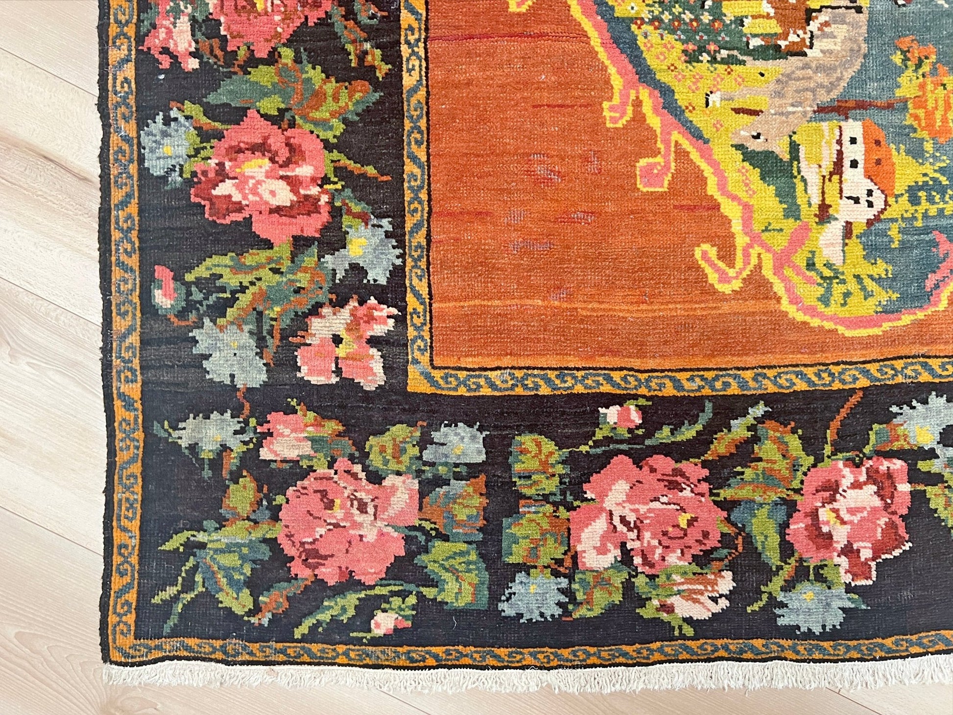 Pictoral floral caucasian rug wall hanging. Buy small handmade wool rug shop san francisco bay area berkeley. Buy rug online