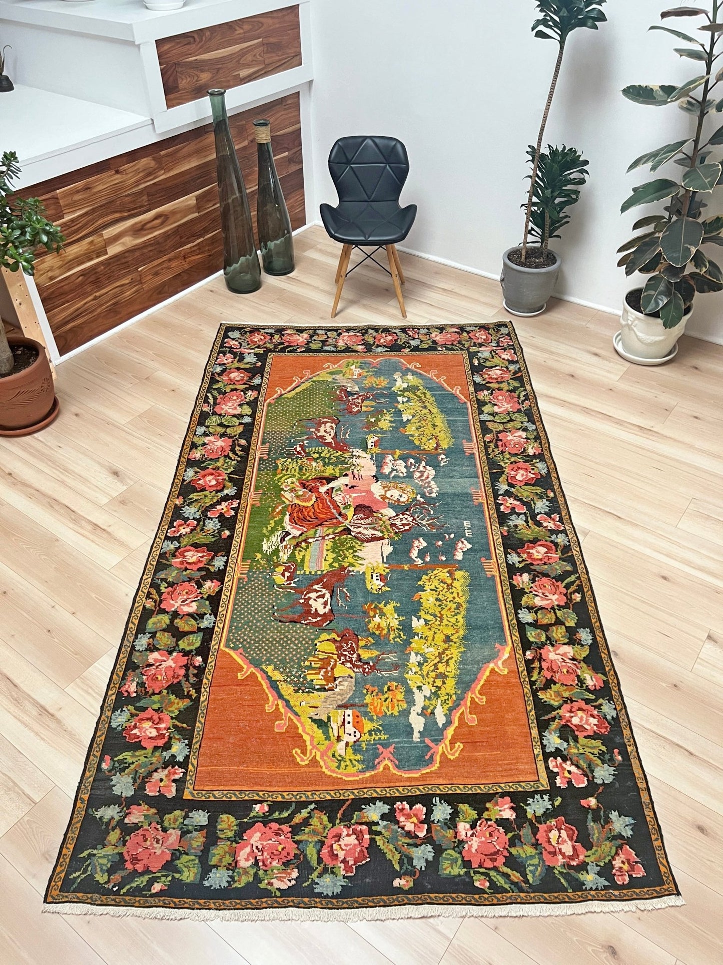 Pictoral floral caucasian rug wall hanging. Buy small handmade wool rug shop san francisco bay area berkeley. Buy rug online