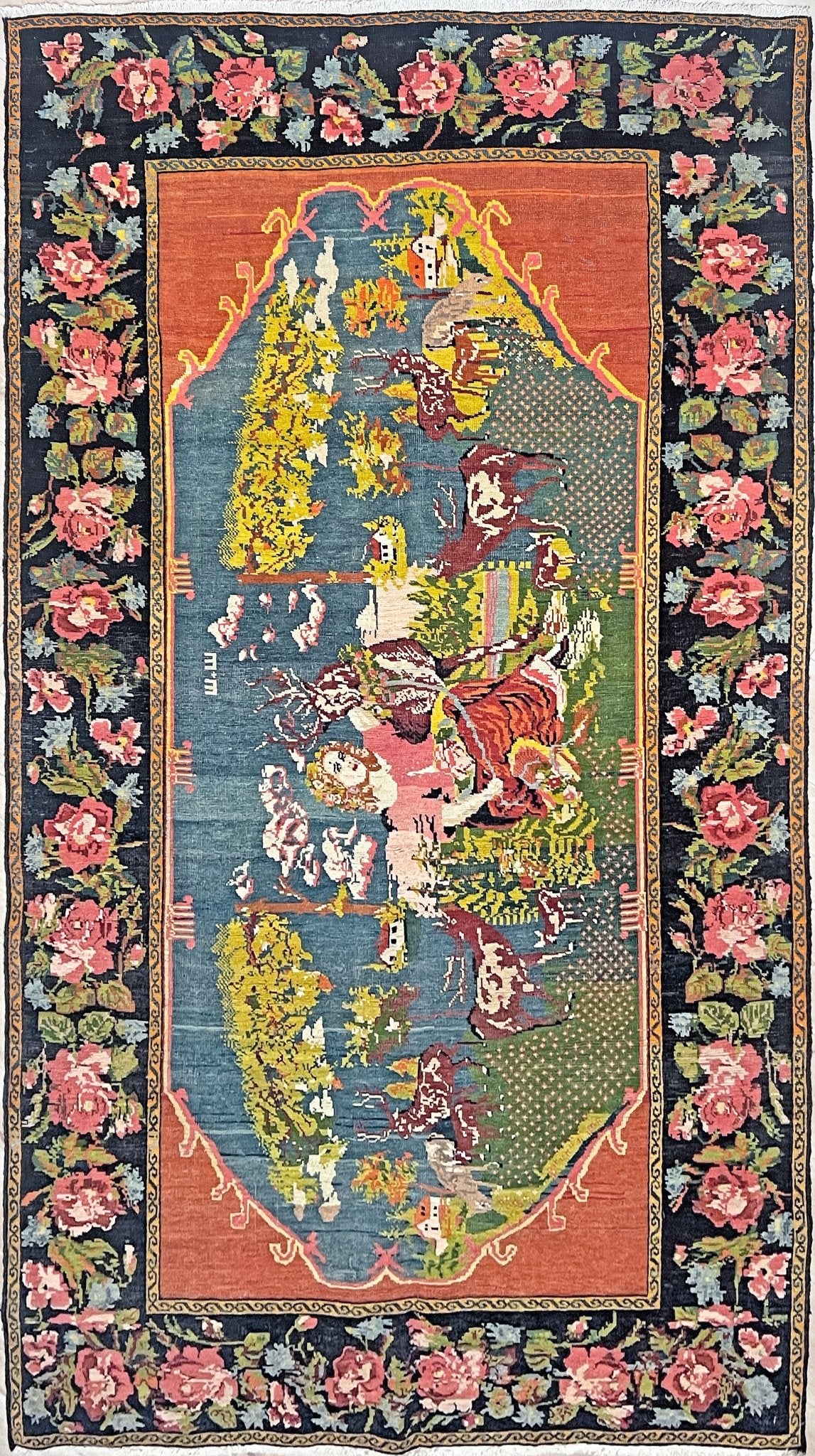 Pictoral floral caucasian rug wall hanging. Buy small handmade wool rug shop san francisco bay area berkeley. Buy rug online