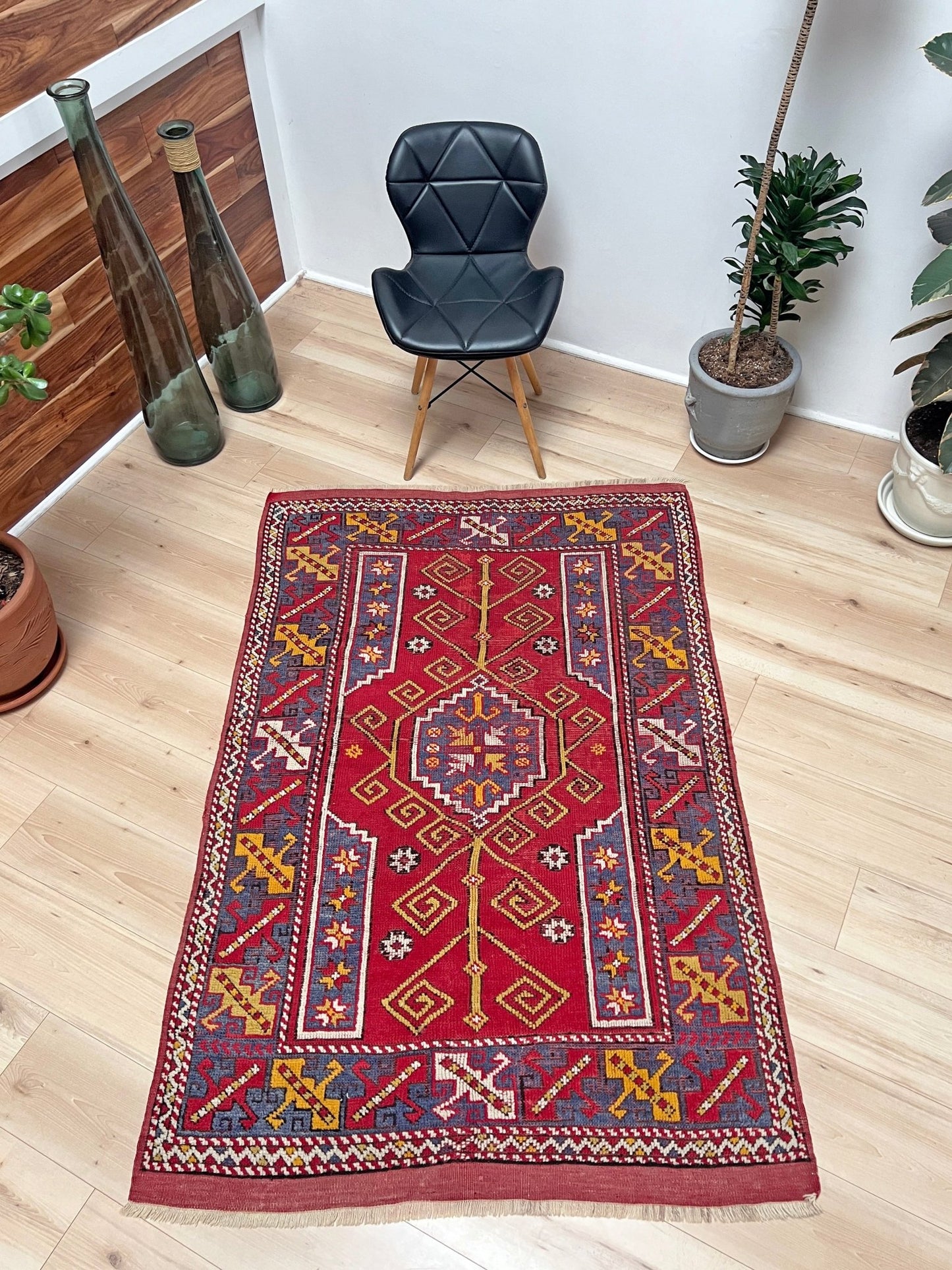 Canakkale vintage turkish rug Handmade wool small rug for nursery living room bedroom Turkish rug shop san francisco bay area