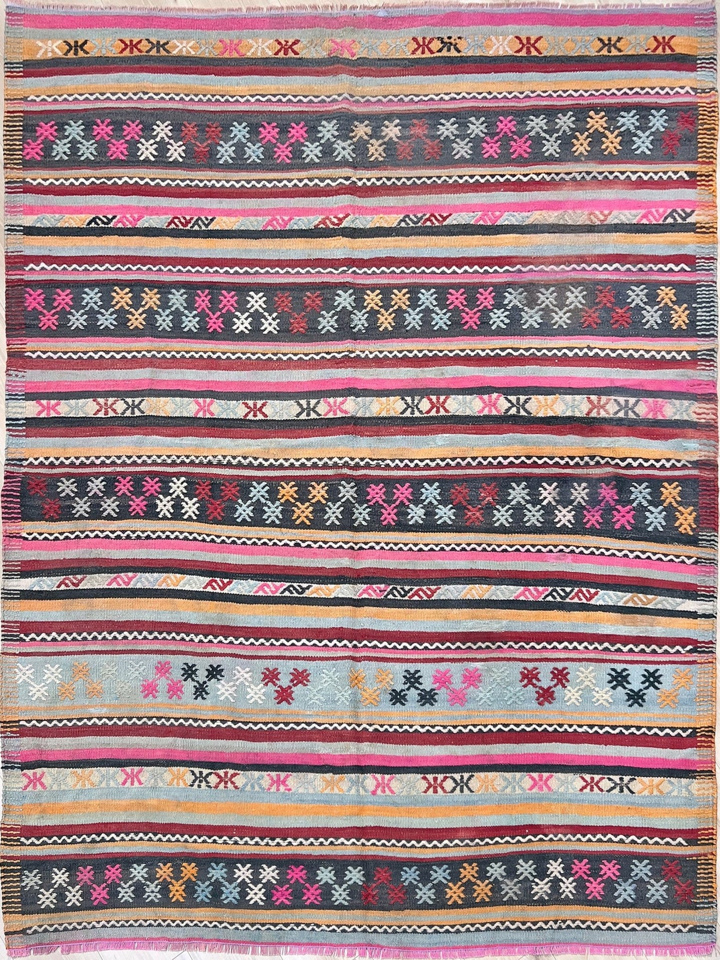Denizli Turkish Kilim • Handmade Vintage Flatweave Rug (6'x7')