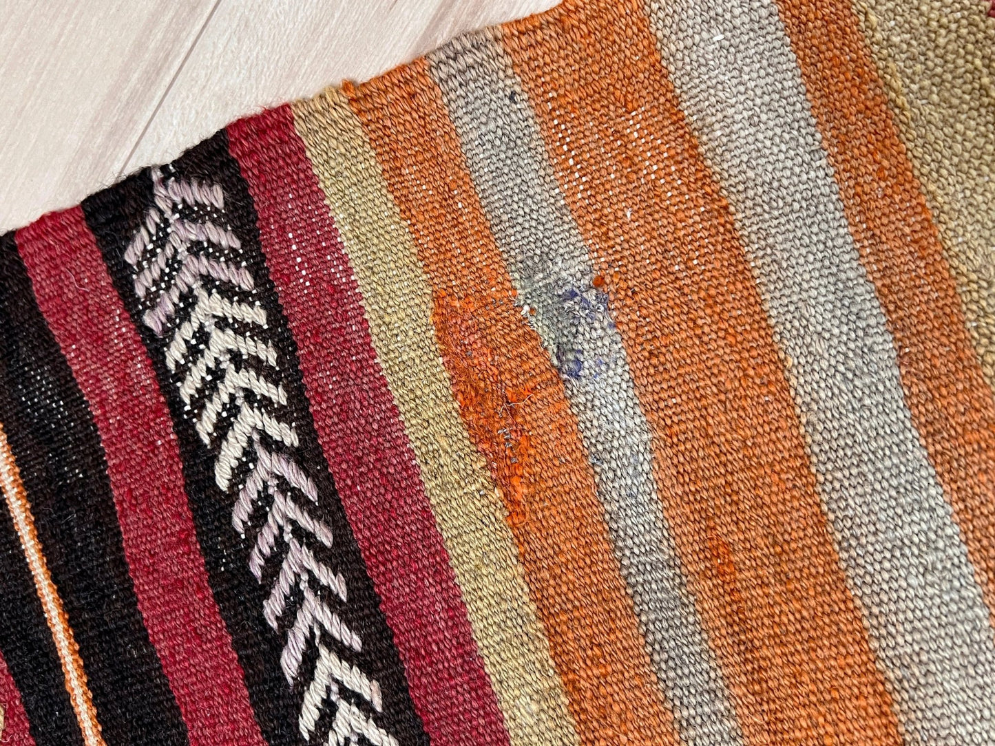 Sivas lambali turkish kilim rug shop San francisco bay area. Handmade vintage wool flatweave rug. Vibrant turkish striped rug.