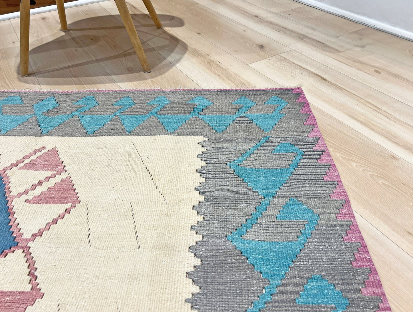 Tribal Turkish Kilim rug shop san francisco bay area. Navajo style blue flatweave rug.