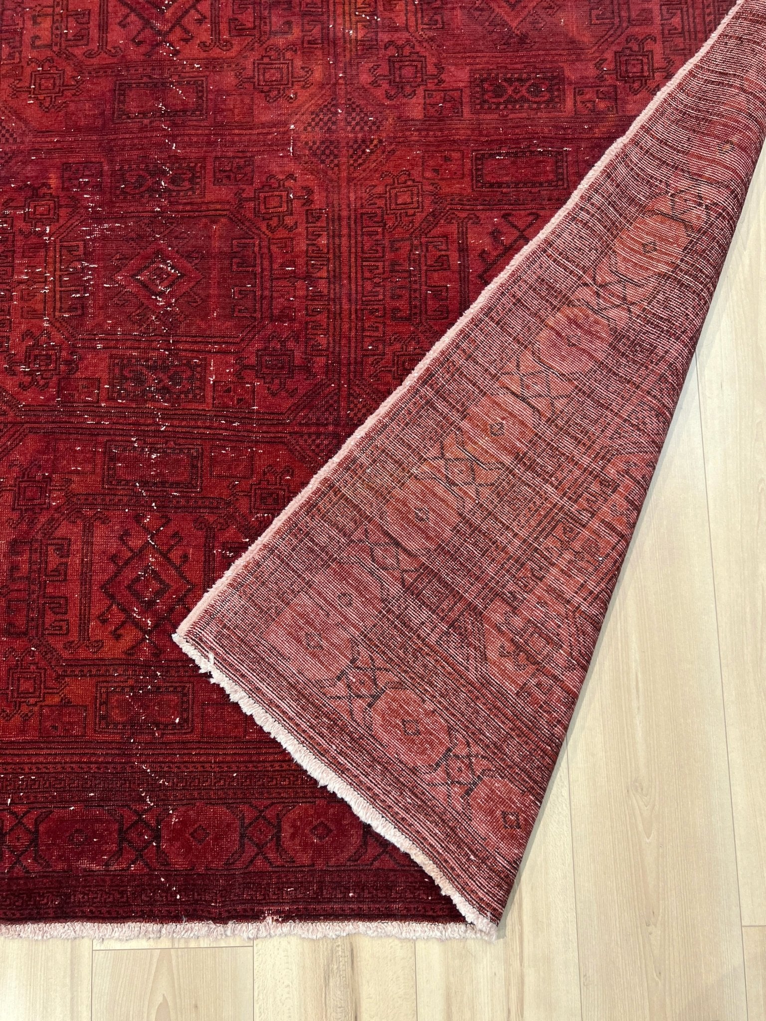 Large red overdyed handmade wool turkish rug San Francisco Bay Area. Buy rugs online free shipping to USA and Canada.